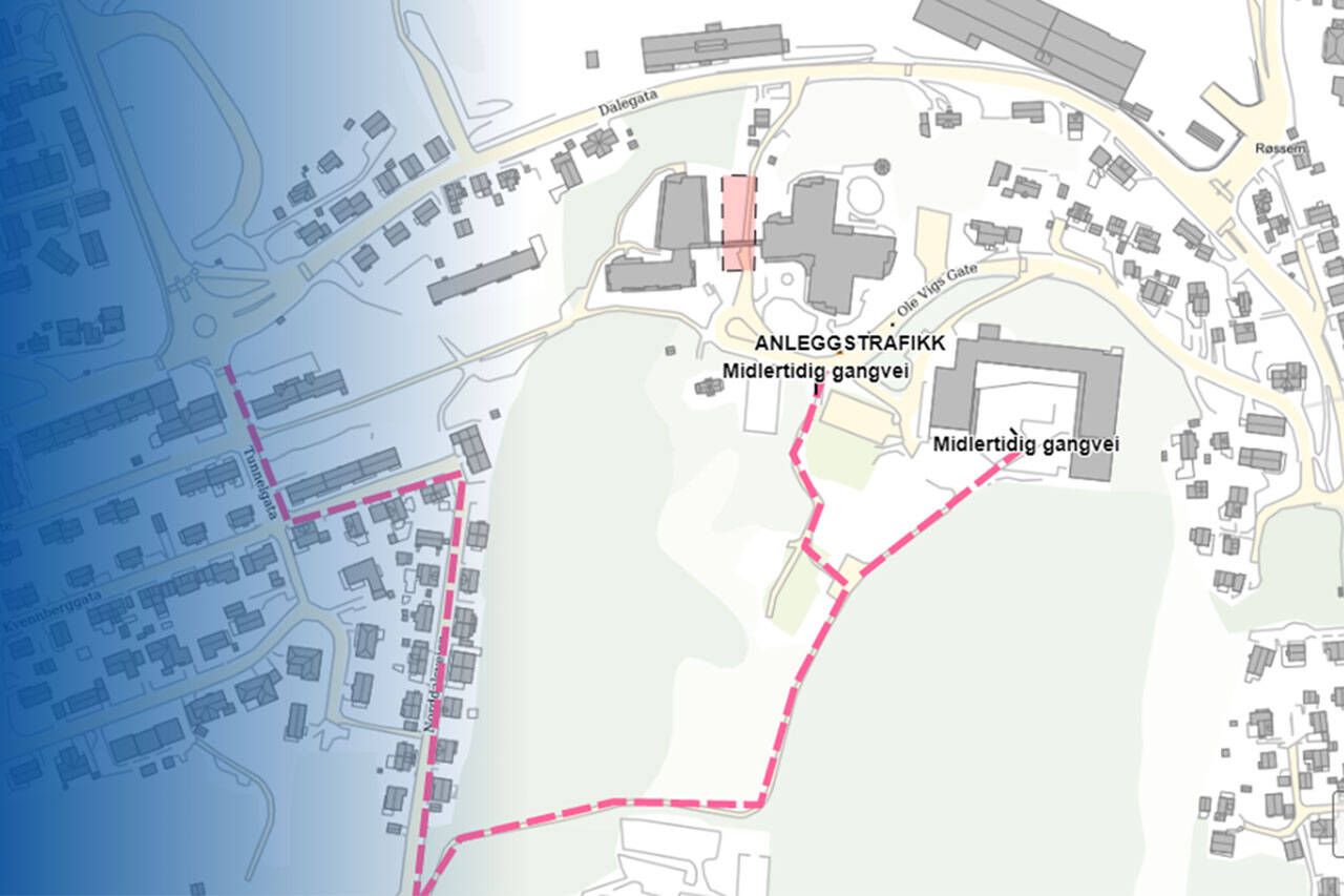 Det vil graves her hvor det er merket rødt i kartet. Dette kommer i tillegg til det andre gravearbeidet. Illustrasjon: Kristiansund kommune