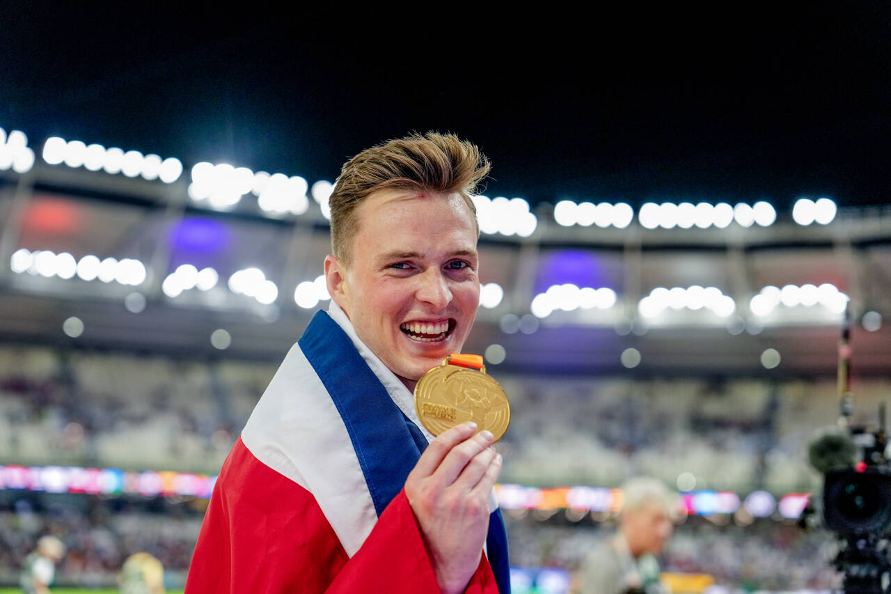 Karsten Warholm vant finalen på 400 meter hekk i VM i friidrett.Foto: Beate Oma Dahle / NTB