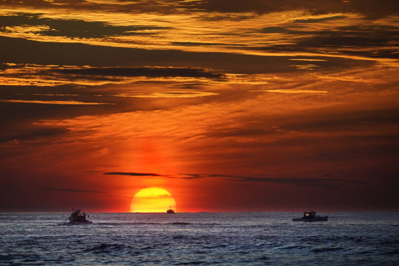 Soloppgang over Atlanterhavet, utenfor kysten av den amerikanske delstaten Maine. De siste månedene har Nord-Atlanteren vært langt varmere enn ved forrige varmerekord i denne delen av havet. Foto: Robert F. Bukaty / AP / NTB