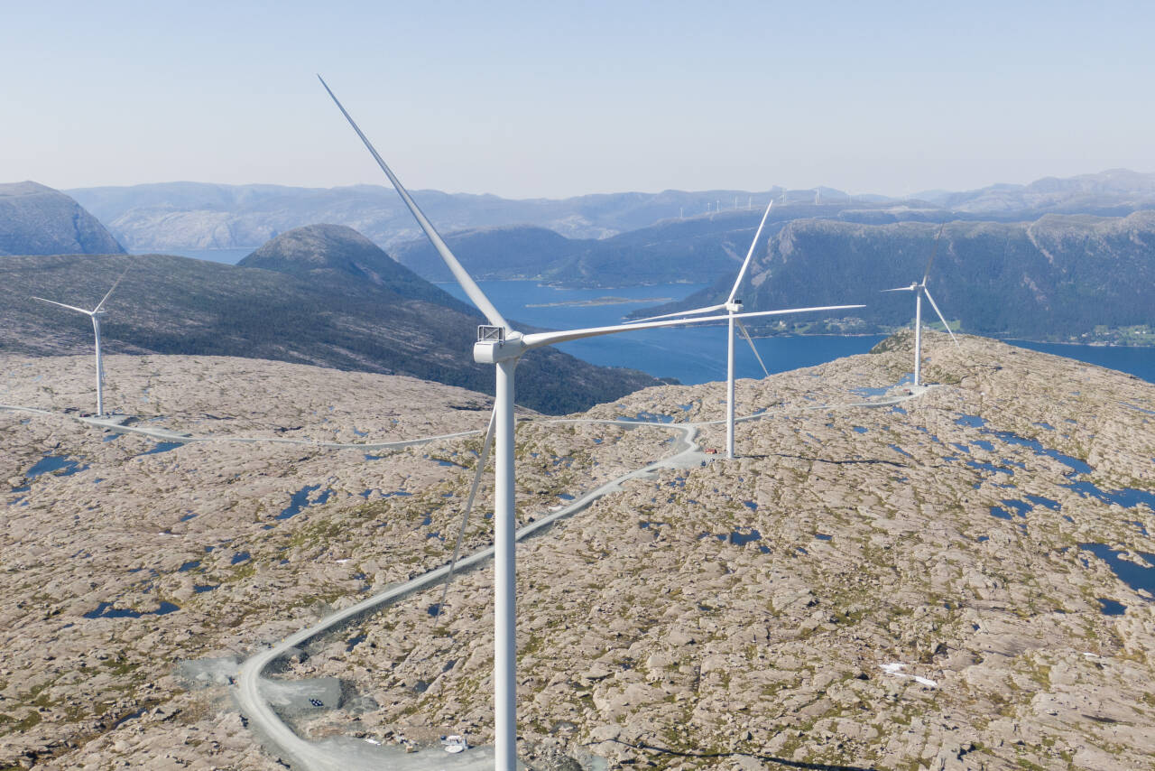 Det blir nødvendig med mer vindkraft på land, mener Statnett. Her ser vi Guleslettene vindpark like ved Florø. Her er det reist 47 vindmøller, og hvert tårn er 90 meter høyt. Foto: Tore Meek / NTB