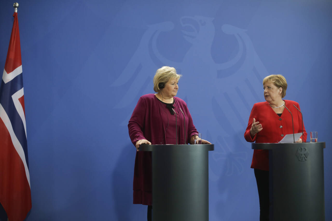 Illustrasjonsfoto. Erna Solberg og Angela Merkel. Foto: Markus Schreiber / AP
