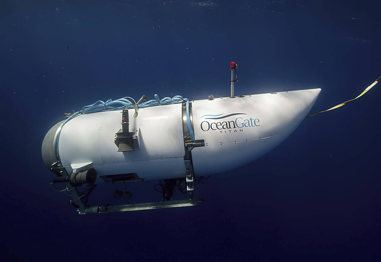 Det er funnet vrakrester fra den savnede ubåten Titan i nærheten av Titanic, på rundt 3800 meters dyp i Nord-Atlanteren. Arkivfoto: Oceangate Expeditions / AP / NT