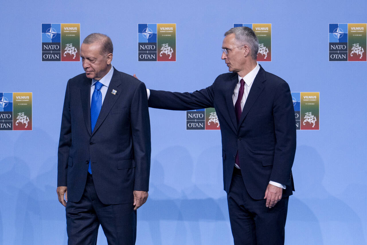 Tyrkias president Recep Tayyip Erdogan og Natos generalsekretær Jens Stoltenberg. Foto: Javad Parsa / NTB