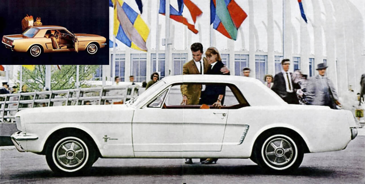 Reklamebilder fra Ford av den første Mustang i april 1964. (Ford annonsebilder)