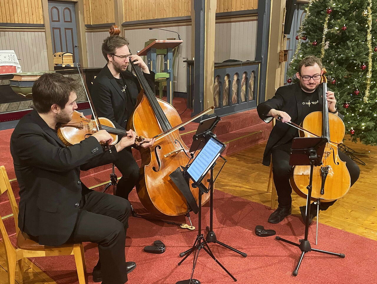 Trio no Treble bestod denne kvelden av Ivan Penjin (bratsj, t.v.), Jostein Bolås Brødreskift (bass) og Eivind Rossbach Heier (cello). Foto: Randi Bøe