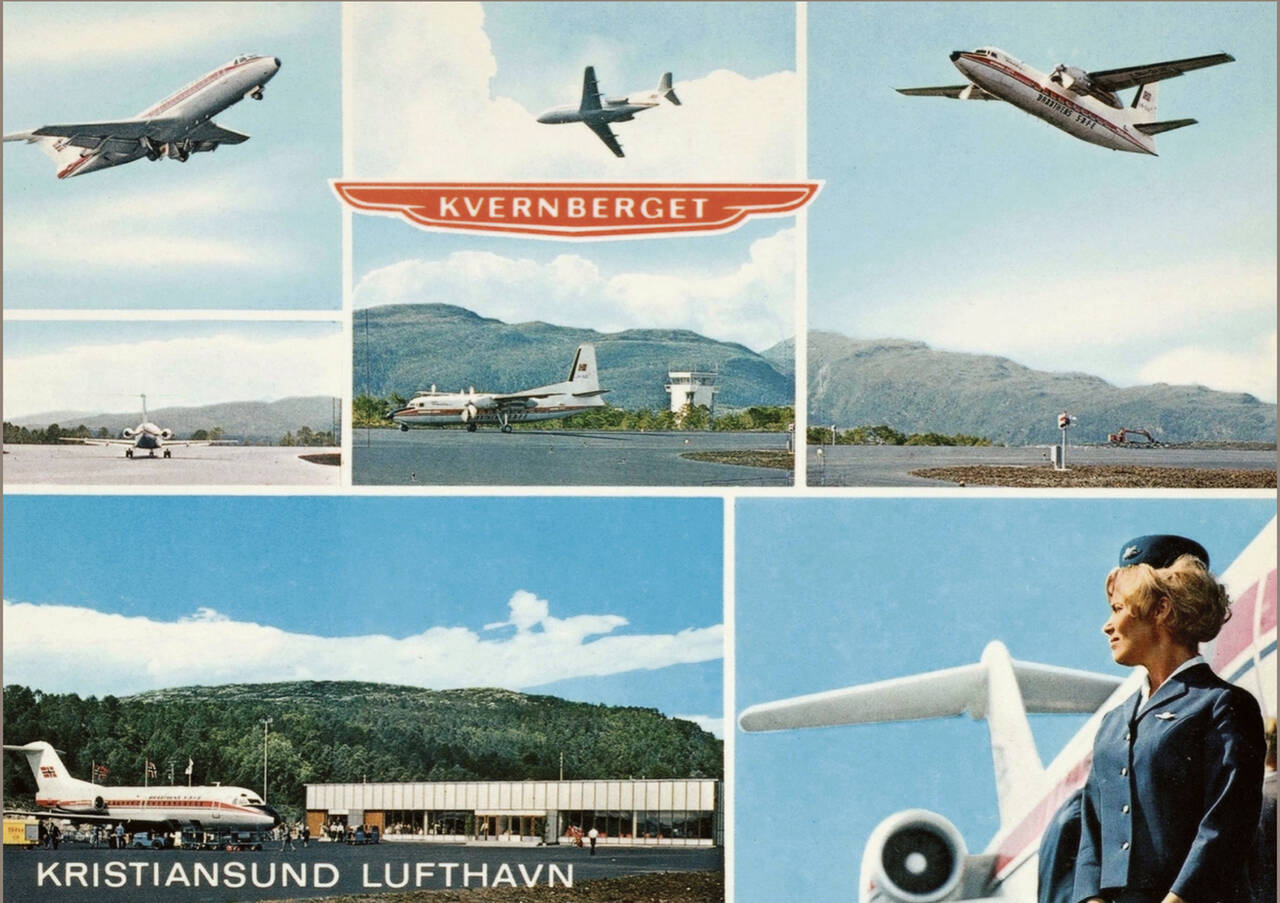 Braathens Safe hadde flyrutene til Kristiansund i mange år fra åpningen i 1970. De ble kjøpt av SAS i 2002. Siden har det vært SAS og Widerøe (kystruten) som har vært fast her. Postkort ca. 1975.