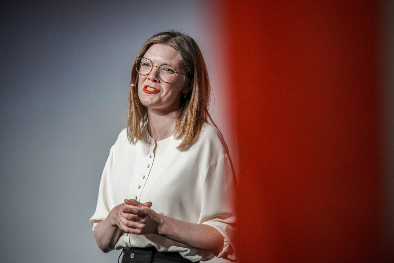 Rødt-Marie Sneve Martinussen kan glede seg over tallene på TV 2s stortingsbarometer. Der får partiet hennes 8,4 prosents oppslutning, som er nær en dobling av valgresultatet fra stortingsvalget i 2021. Foto: Stian Lysberg Solum / NTB