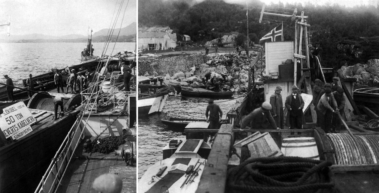 Det legges kabler fra Bøifoten til Bjerkstrand i 1919.