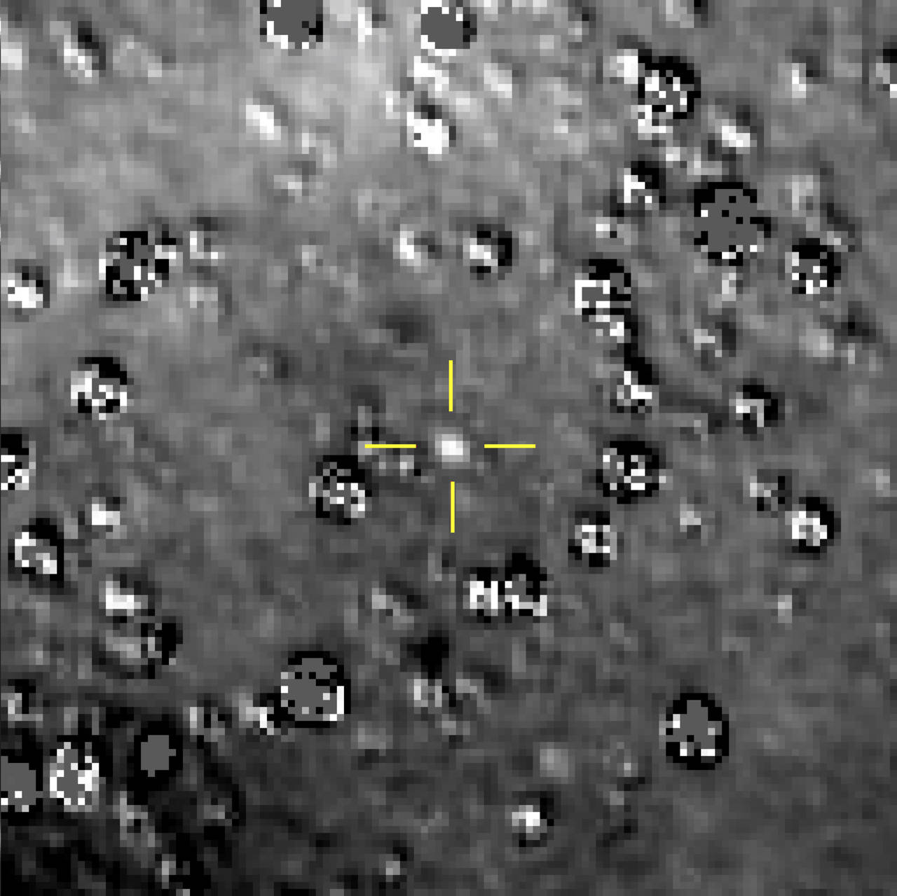 Sonden Ultima Thule, markert i midten av dette NASA-bildet, er inne i det såkalte Kuiperbeltet, et fjerntliggende område som strekker seg fra Neptuns bane og utover. Foto: NASA / Johns Hopkins University Applied Physics Laboratory/Southwest Research Institute via AP / NTB scanpix