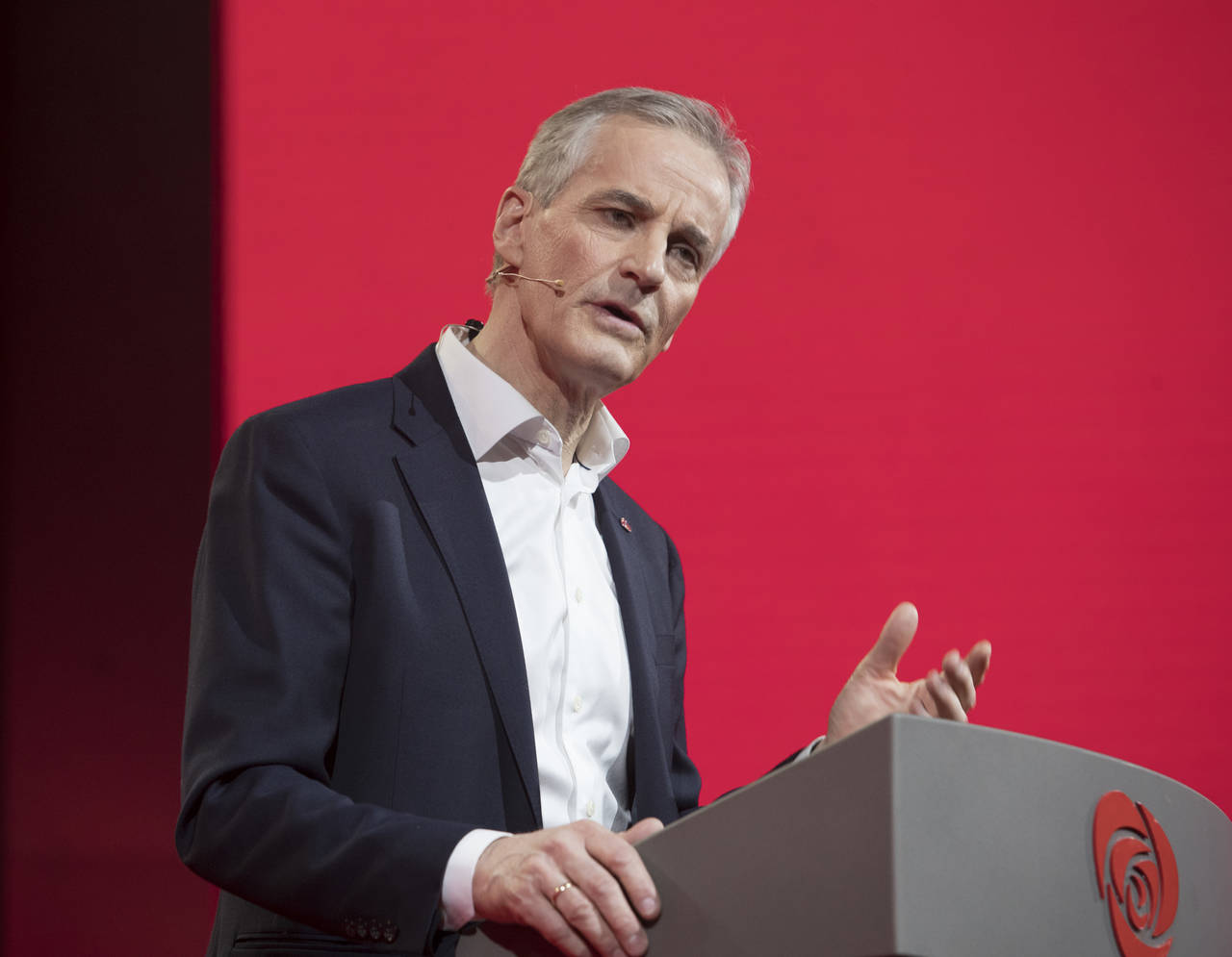 Arbeiderpartiets leder Jonas Gahr Støre under talen til Ap-landsmøtet torsdag ettermiddag. Foto: Terje Bendiksby / NTB scanpix