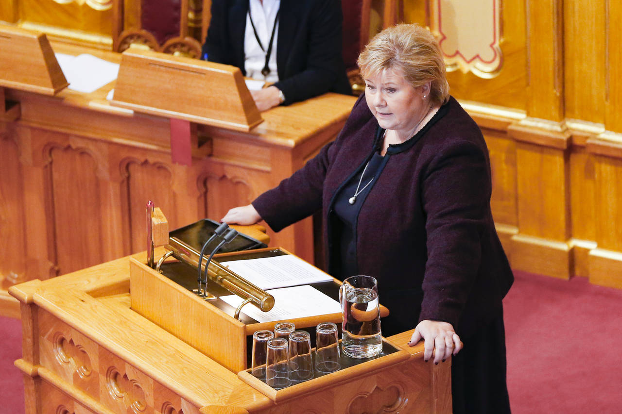 Statsminister Erna Solberg under Stortingets muntlige spørretime onsdag formiddag. Foto: Fredrik Hagen / NTB scanpix