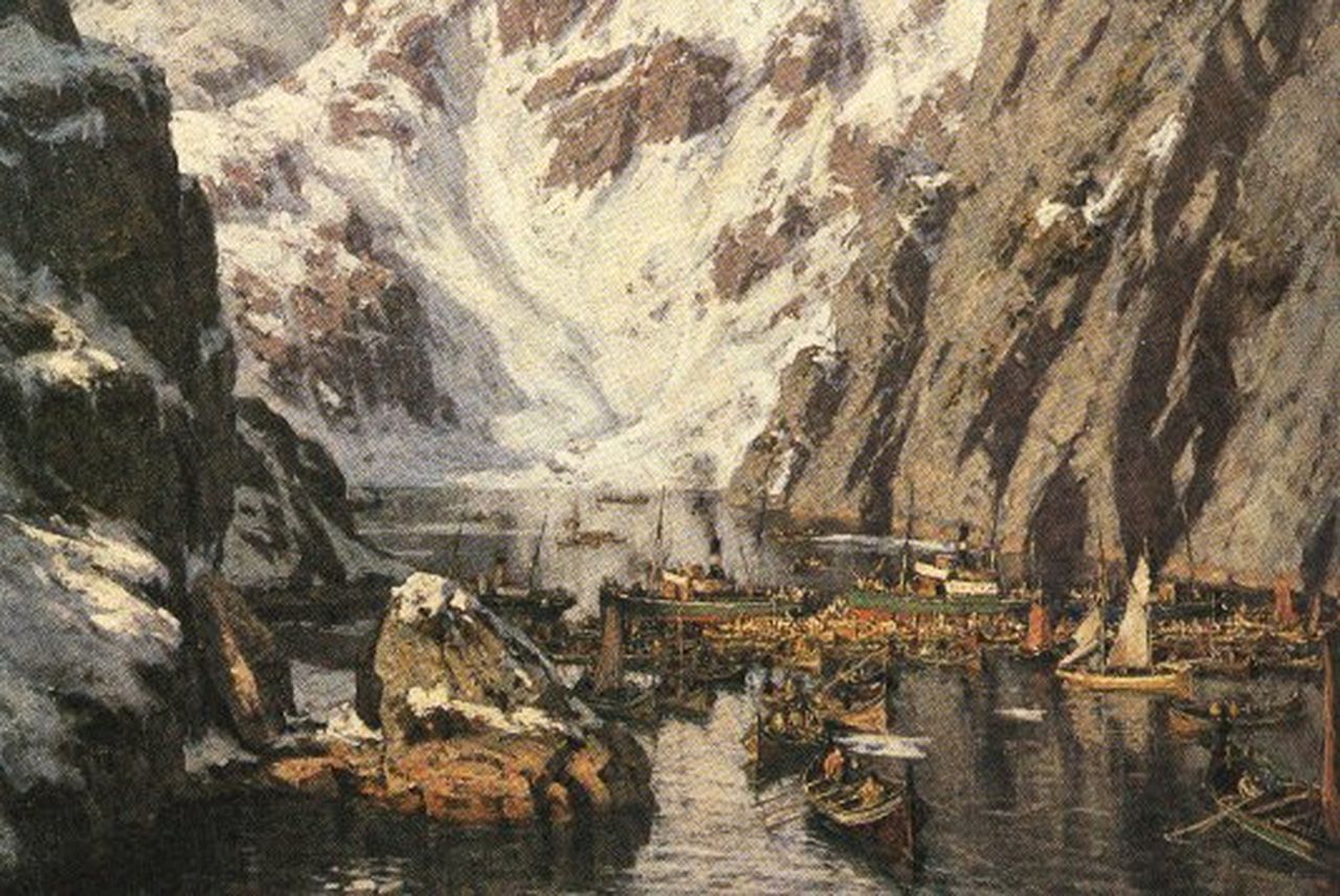  Trollfjordslaget malt av Gunnar Berg. Gunnar Berg [Public domain], via Wikimedia Commons