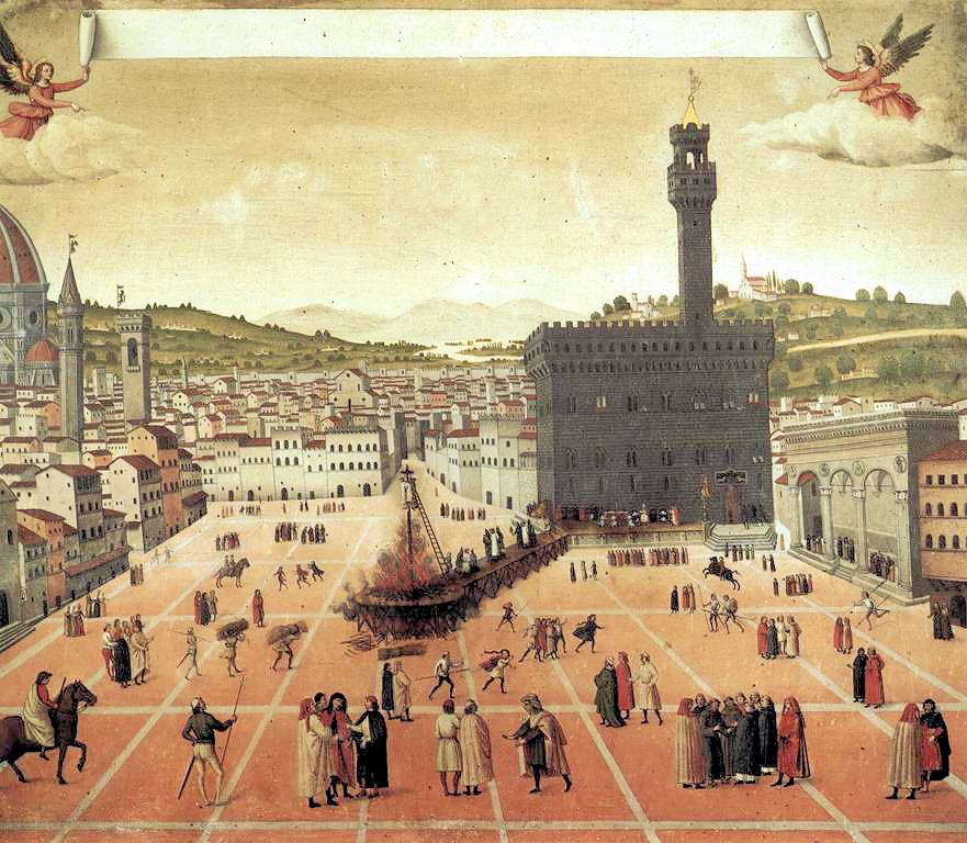 Savonarolas henrettelse. Maleri av anonym kunstner (1498)
