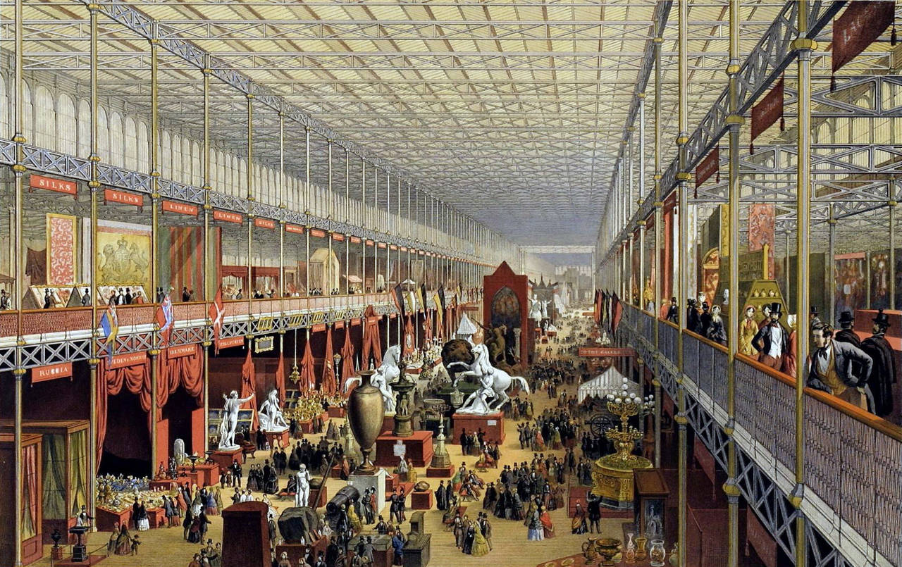 Interiøret i Crystal Palace i London under den store utstillingen i 1851. Foto: J. McNeven / Wikimedia Commons