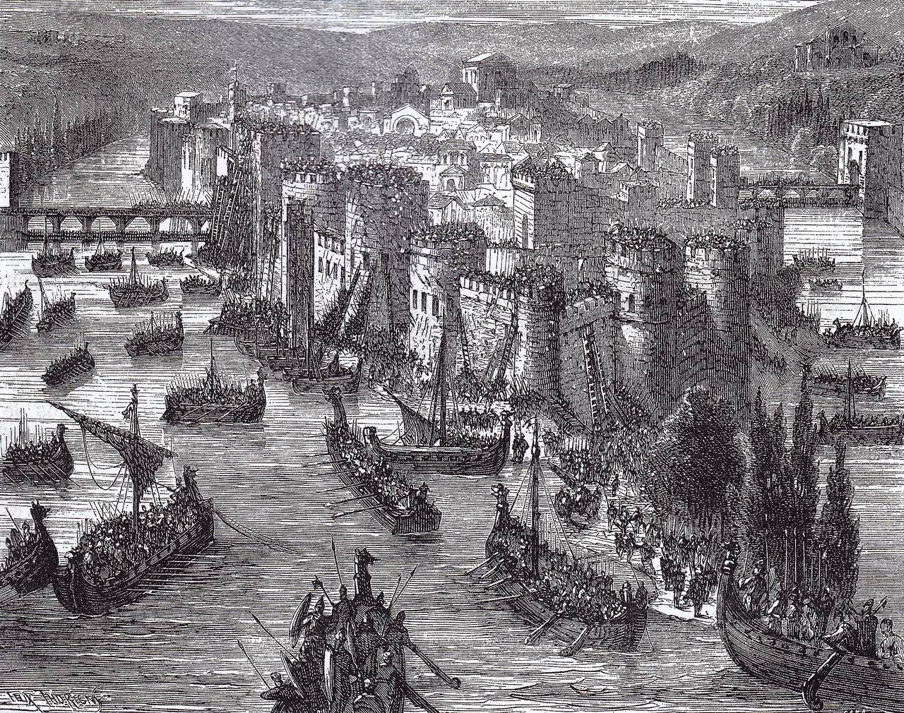 Vikinger beleierer Paris i 845. See page for author [Public domain], via Wikimedia Commons