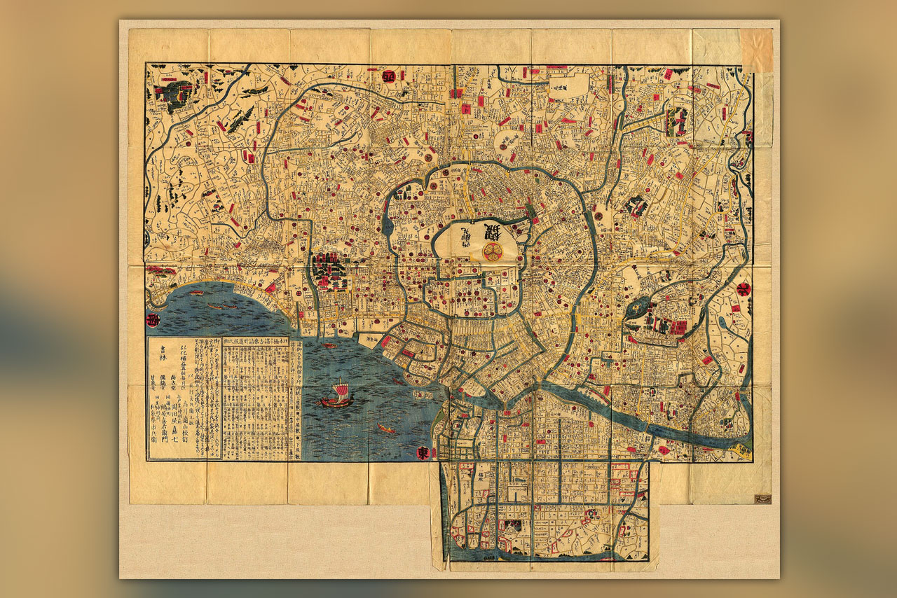 Kart over Edo (dagens Tokyo) på 1840-tallet. Foto: Wikimedia Commons