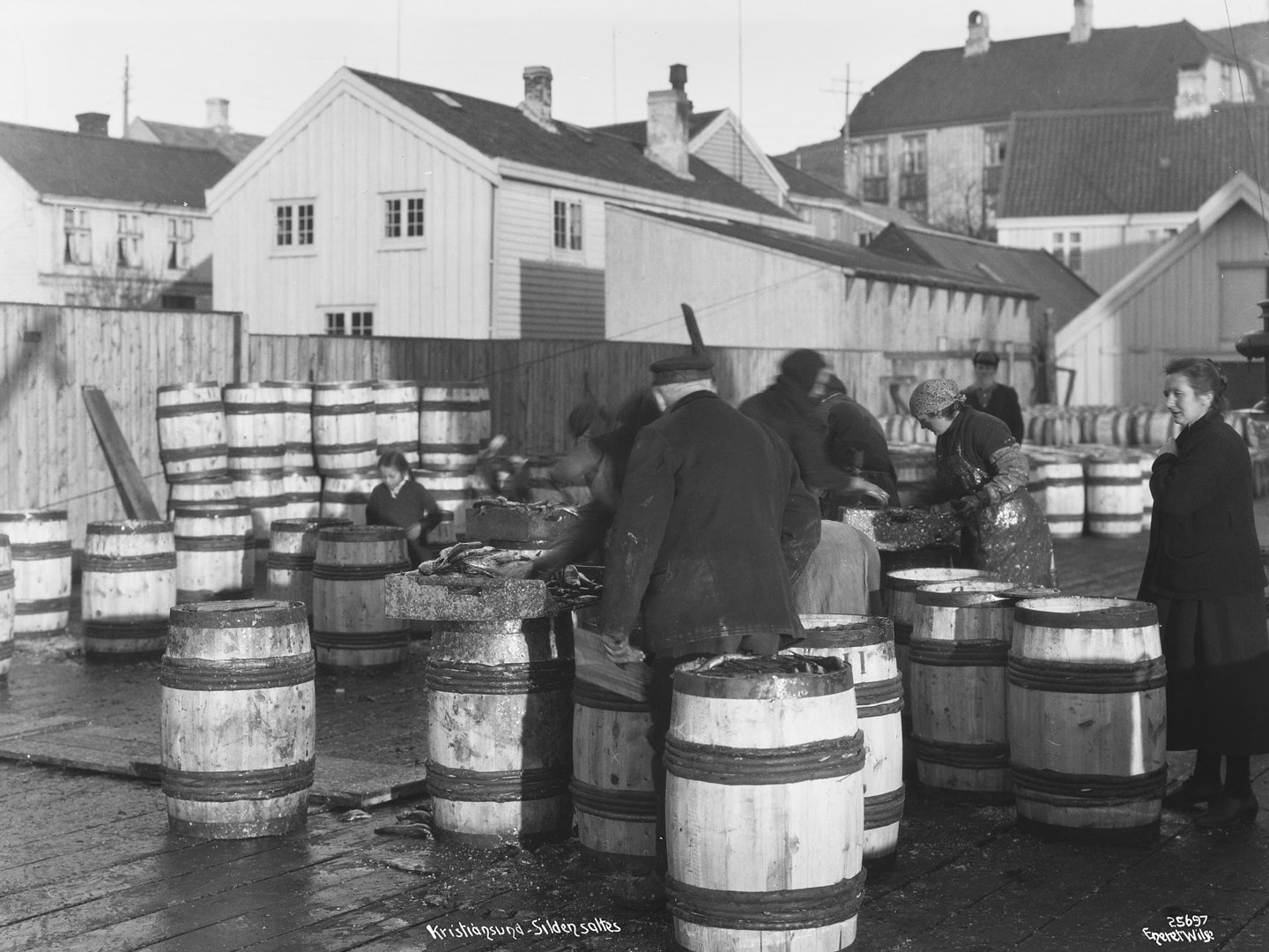 Salting av sild i Kristiansund. Foto: Anders Beer Wilse