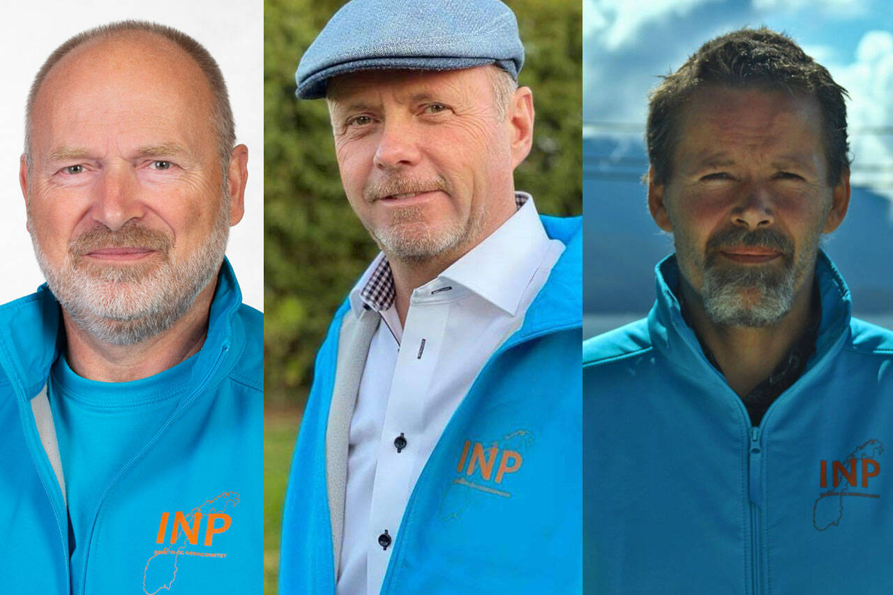 Finn Arne Follestad (fylkesleder Møre og Romsdal INP), Owe Ingemann Waltherzøe (leder INP) og  Bjarte Helland (nestleder INP). Foto: INP