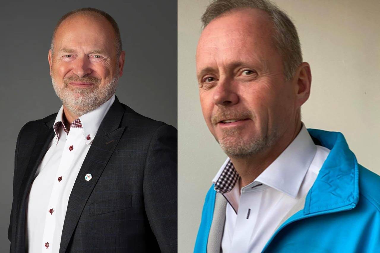 Finn Arne Follestad (t.v.), fylkesleder Møre og Romsdal INP og Owe Ingemann Waltherzøe, leder Industri- og næringspartiet (INP). Foto: INP