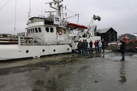 Flere som ønsker å sikre seg hvalkjøtt fra Fiskebank1 på kullkrankaia i Kristiansund i dag. Foto: Kurt Helge Røsand / KSU.NO