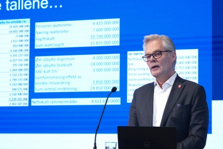 Nestleder Hans Andreas Limi hadde kraftige skattekutt å by på da han la fram Frps alternative statsbudsjett fredag.Foto: Ole Berg-Rusten / NTB