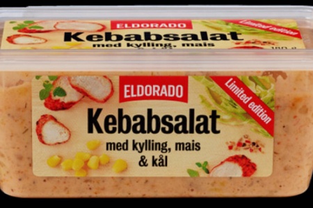 Unil tilbakekaller Eldorado kebabsalat med holdbarhet mellom 05.12.2023 og 06.01.2024. Det er mistanke om at enkelte av boksene kan inneholde rå kyllingbiter. Foto: UNIL/Norgesgruppen / NTB