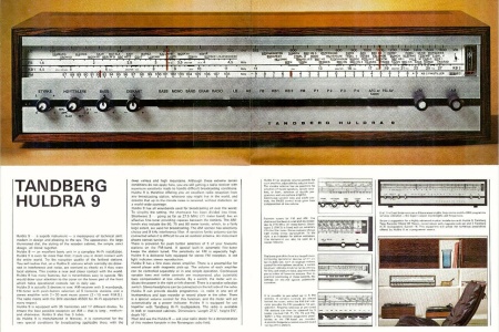 Tandberg Huldra 9 fra slutten av 1960-tallet var ett av flaggskipene med rør og transistorer. Det gav en varm og fyldig lyd. (Brosjyrebilde)