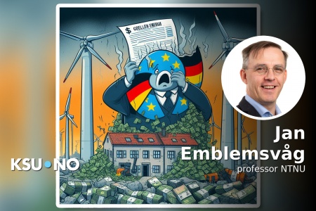 Feilslått energipolitikk i EU og Tyskland med for mye satsing på fornybar energi uten at behovet greier å dekkes, illustrert ved Bing bildeskaper. Illustrasjon: Bing AI bildeskaper