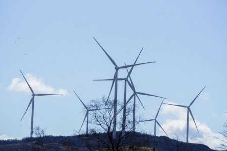 Vindmøller langs Europaveien i Bjerkreim kommune i Rogaland. Foto: Terje Pedersen / NTB