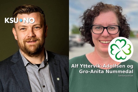 Alf Yttervik-Adolfsen (t.v.) leder Kristiansund Senterparti og Gro-Anita Nummedal leder Molde Senterparti. Foto: Senterpartiet