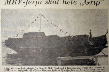 «Grip» sjøsettes ved Storvik Mek. Verksted i januar 1967. (TK 27.01.1967)